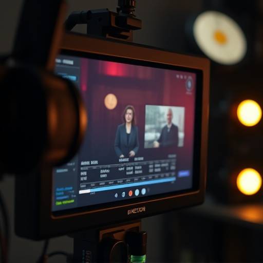 Close-up shot of a director's monitor displaying shot composition