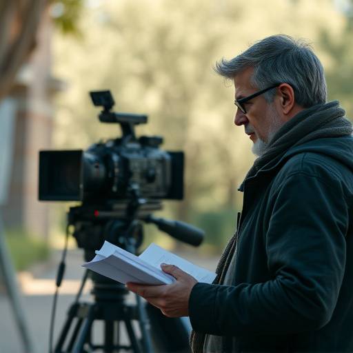 Director analyzing a script on set